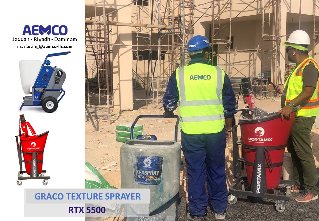 DMC TT40 is mixed with PORTAMIX and sprayed with GRACO TEXTURE RTX5500