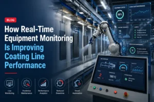 Real-time equipment monitoring system displaying live coating line performance, predictive maintenance and smart industrial coating equipment analytics for improved manufacturing efficiency.