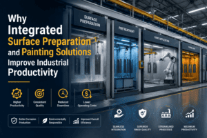 Integrated surface preparation and painting solutions featuring automated blasting, industrial spray coating and finishing systems that improve industrial productivity and manufacturing efficiency.