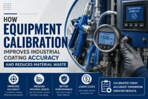 Equipment calibration improving industrial coating accuracy and reducing material waste